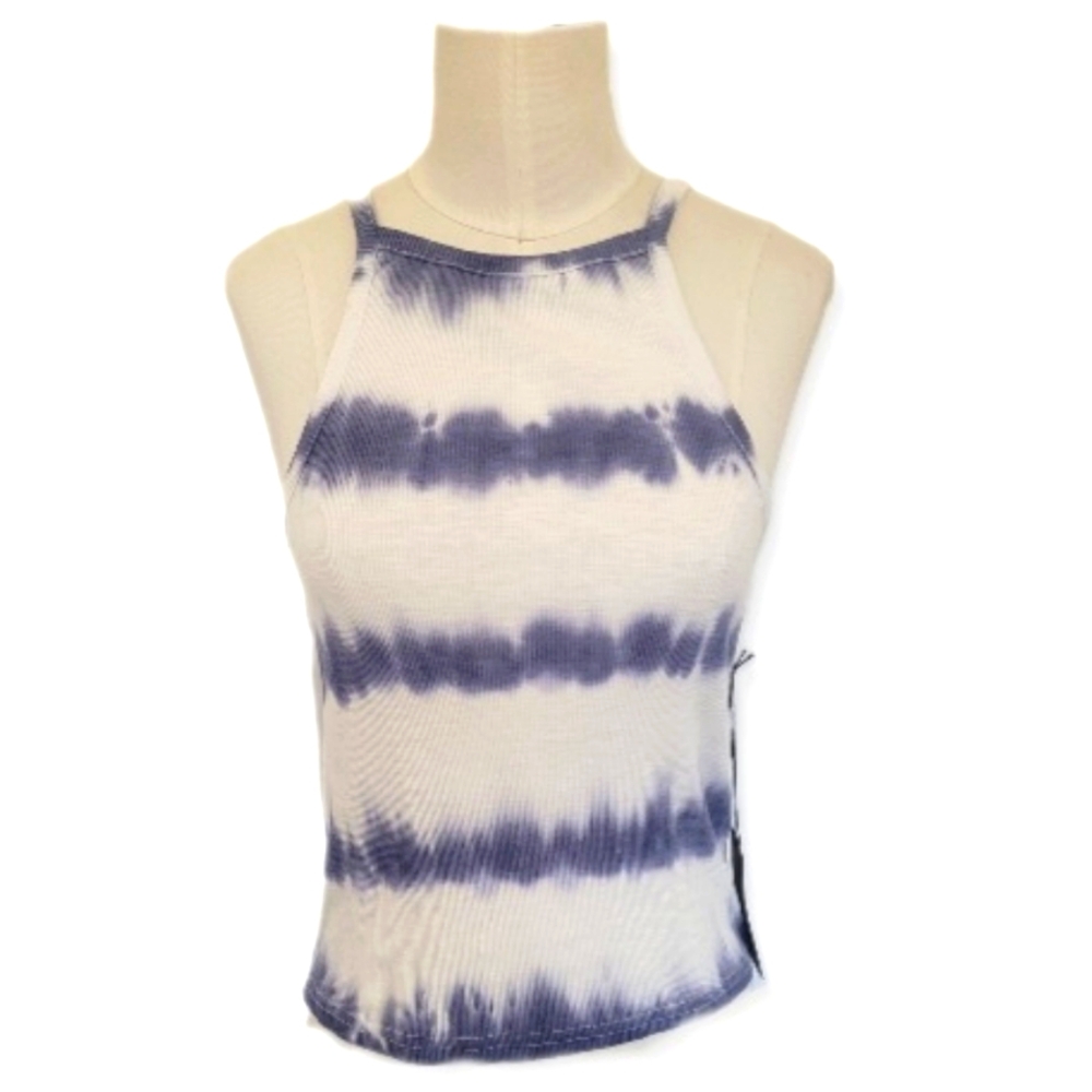 Forever 21 Halter Top Blue White Tie Dye Stripe Cotton Blend Pullover Si…